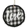 ORN WOODEN DISC 4″ BLACK/WHITE W/LOVE