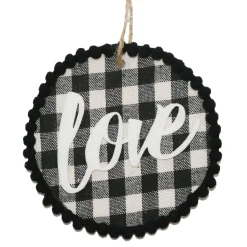 ORN WOODEN DISC 4″ BLACK/WHITE W/LOVE