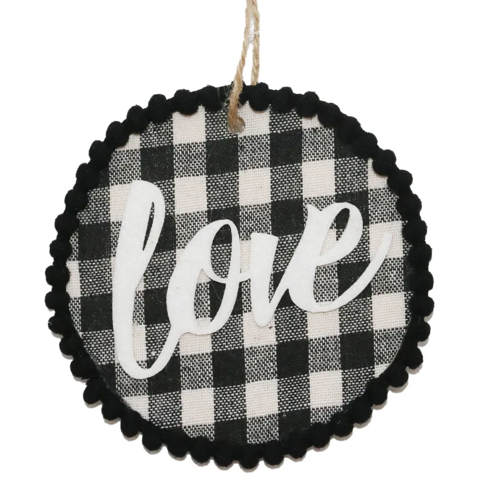 ORN WOODEN DISC 4″ BLACK/WHITE W/LOVE