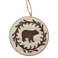 ORN WOODEN DISC 3″ NATURAL WITH BEAR