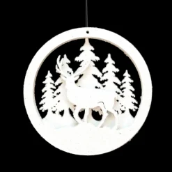 ORN WOODEN DISC 4″ TREE/DEER CUT OUT WHITE