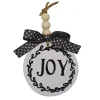 ORN WOODEN DISC 4″ WHITE W/JOY IN BLACK