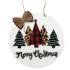 ORN WOODEN DISC 8″ W/TREES RED /BLACK /WHITE