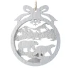 ORN WOODEN DISC BEAR IN DICS 5″ WHITE WASH W/ BOW