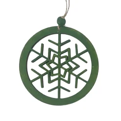 ORN WOODEN DISC SNOWFLAKE 6″ GREEN