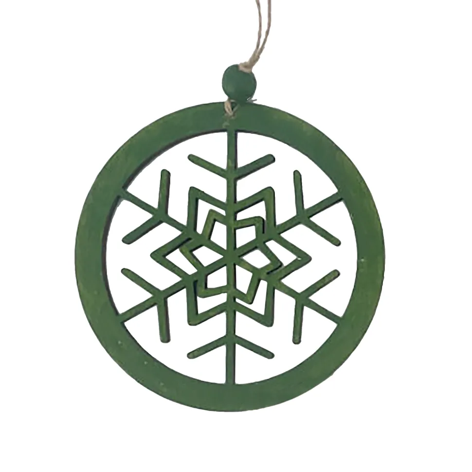 ORN WOODEN DISC SNOWFLAKE 6″ GREEN