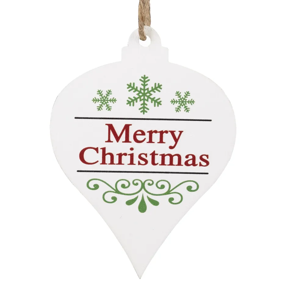 ORN WOODEN FINIAL 4″ W/ RED/ GREEN MERRY CHRISTMAS PRINT
