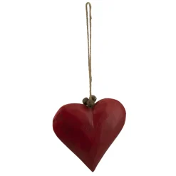 ORN WOODEN HEART 7.5″ RED W/ MINI BELLS