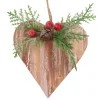 ORN WOODEN HEART 4″ WHITEWASH W/ CEDAR & BERRIES