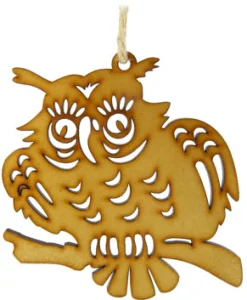 ORN WOODEN OWL 4″ NATURAL W/ENGRAVED CENTRE