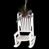 ORN WOODEN ROCKING CHAIR 5″ WHITE W/WHT/BLK CHECK RIBBON BOW & GREENS