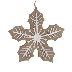 ORN WOODEN SNOWFLAKE 5.5″ BROWN/WHITE