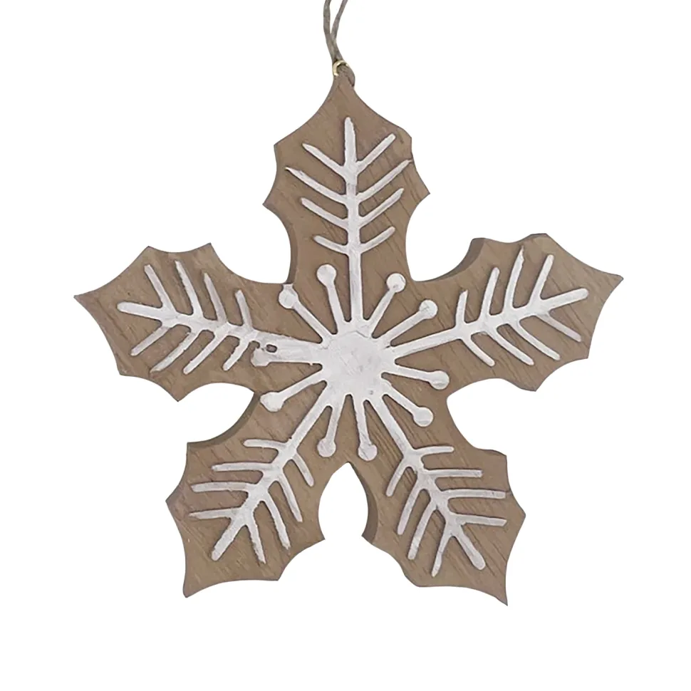 ORN WOODEN SNOWFLAKE 5.5″ BROWN/WHITE