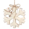 ORN WOODEN SNOWFLAKE 8″ NATURAL/WHITE W/ SHERPA & BOW