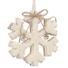 ORN WOODEN SNOWFLAKE 6.5″ NATURAL/WHITE W/ SHERPA & BOW