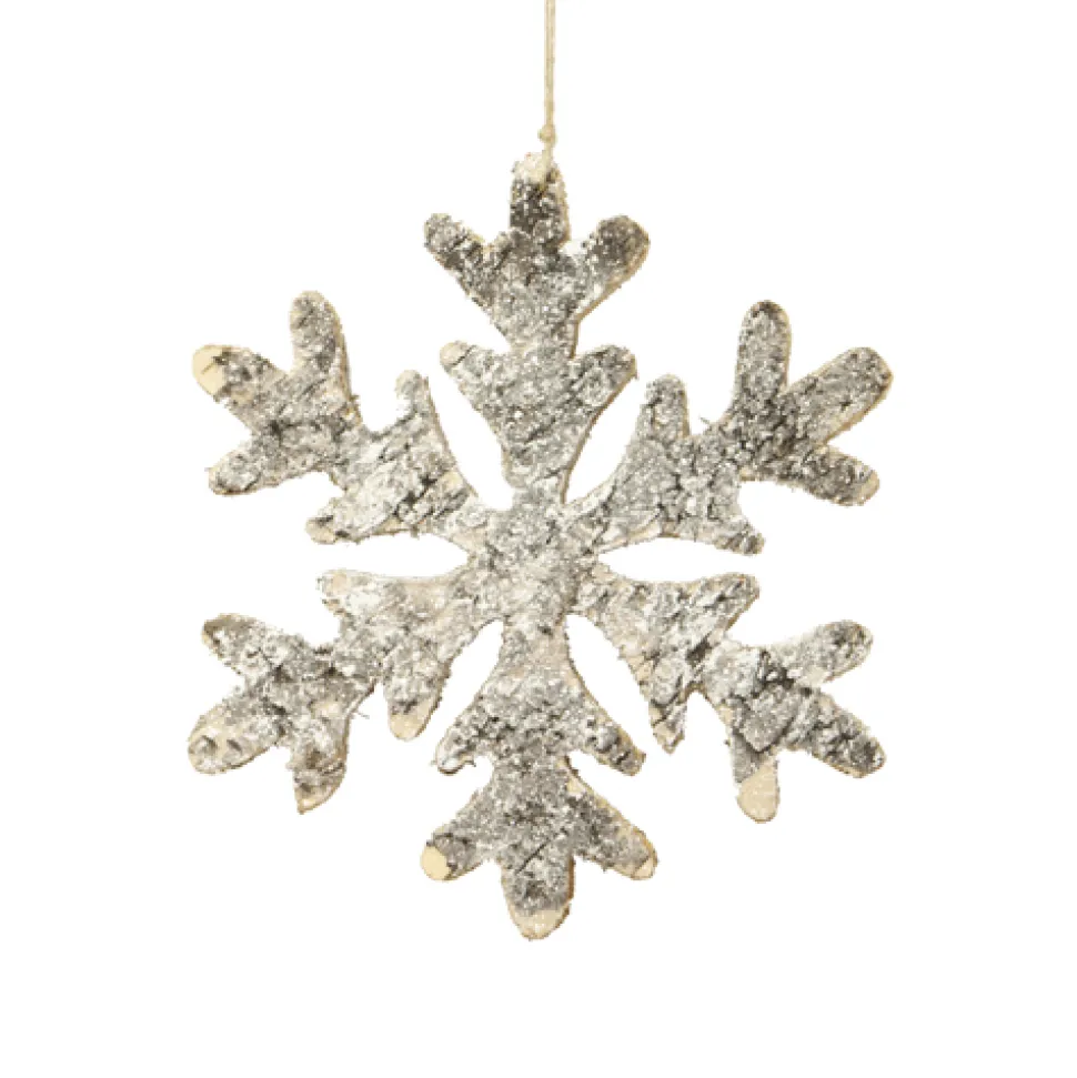 ORN WOODEN SNOWFLAKE 10″ WOOD/BIRCH LOOK W/ GLTR