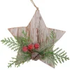 ORN WOODEN STAR 4″ WHITEWASH W/ CEDAR & BERRIES