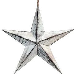 ORN WOODEN STAR HANGING DECOR 9″ WHITE WASHED