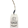 ORN WOODEN TAG 4″ “JOY TO THE WORLD” WHITE/BLACK/GREY