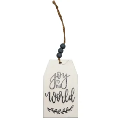 ORN WOODEN TAG 4″ “JOY TO THE WORLD” WHITE/BLACK/GREY