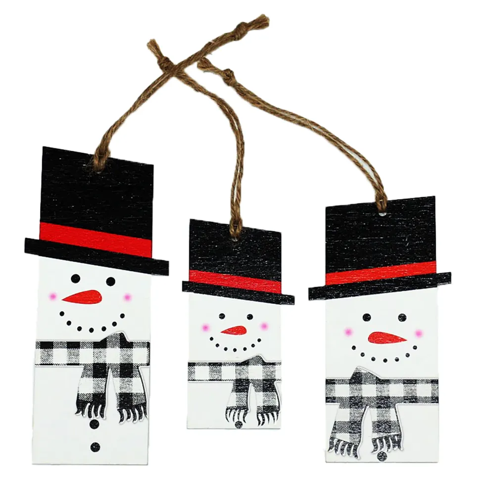 ORN WOODEN TAG SNOWMAN 6.69″/4.33″/5.51″ RED/BLACK/WHITE 3 ASST