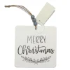 ORN WOODEN TAG 4″W/ MERRY CHRISTMAS WHITE/BLACK/GREY