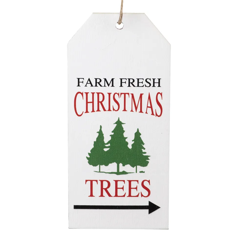 ORN WOODEN TAG 5″WHITE W/ GREEN TREE