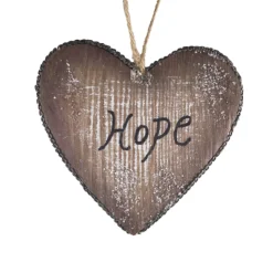 ORN WOOD-LOOK HEART 5″ (HOPE)