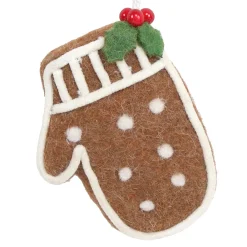ORN WOOL BAKERY GINGERBREAD MITTEN 4.5″ BROWN/WHITE