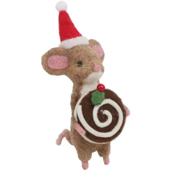 ORN WOOL BAKERY MOUSE 6.5″ BROWN/WHITE HOLDING CANDY