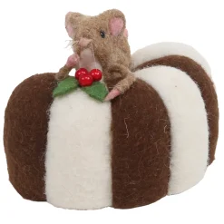 ORN WOOL BAKERY MOUSE 5.5″ BROWN/WHITE ON A CAKE