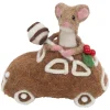 ORN WOOL BAKERY MOUSE BAKERY TABLE DECOR 4.5″ BROWN/WHITE ON A CAR
