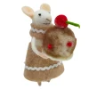 ORN WOOL BAKERY MOUSE HOLDING CAKE 4.5″ BROWN/WHITE