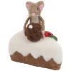 ORN WOOL BAKERY MOUSE TABLE DECOR 4.5″ BROWN/WHITE ON A CHEESE