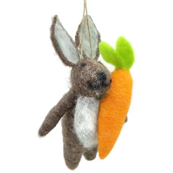 ORN WOOL BUNNY HOLDING CARROT 6″ BROWN/ORANGE