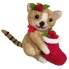 ORN WOOL CAT 4″ W RED STOCKING
