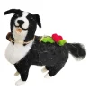 ORN WOOL DOG 4.5″ BLACK & WHITE W/ BELL AND HOLLY