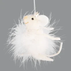 ORN WOOL MOUSE 4.75″ BALLERINA W/ FEATHER TUTU