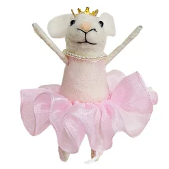 ORN WOOL MOUSE 4.5″ BALLERINA W/ PINK TUTU