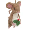 ORN WOOL MOUSE 5″ BROWN/WHITE HOLDING A CAKE