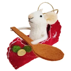 ORN WOOL MOUSE 5″ IN A BOAT ROWING