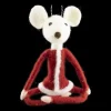 ORN WOOL MOUSE 3.25 RED DRESS W/YOGA POSE