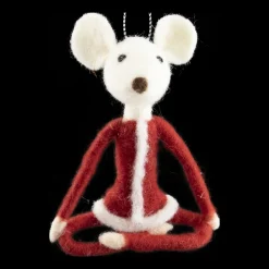 ORN WOOL MOUSE 3.25 RED DRESS W/YOGA POSE
