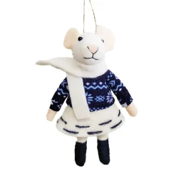ORN WOOL MOUSE 5.5″ W/ BLUE CLOTHING 5.5″