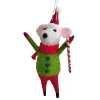 ORN WOOL MOUSE 5.” W/ CANDY CANE