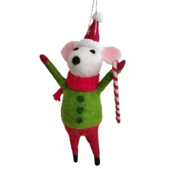 ORN WOOL MOUSE 5.” W/ CANDY CANE