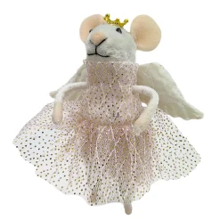 ORN WOOL MOUSE ANGEL W/ SKIRT & CROWN 4.5″ PINK/GOLD