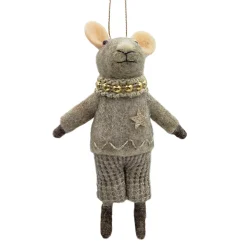 ORN WOOL MOUSE BOY W/ TWEED PANTS 6.5″ GREY/BROWN