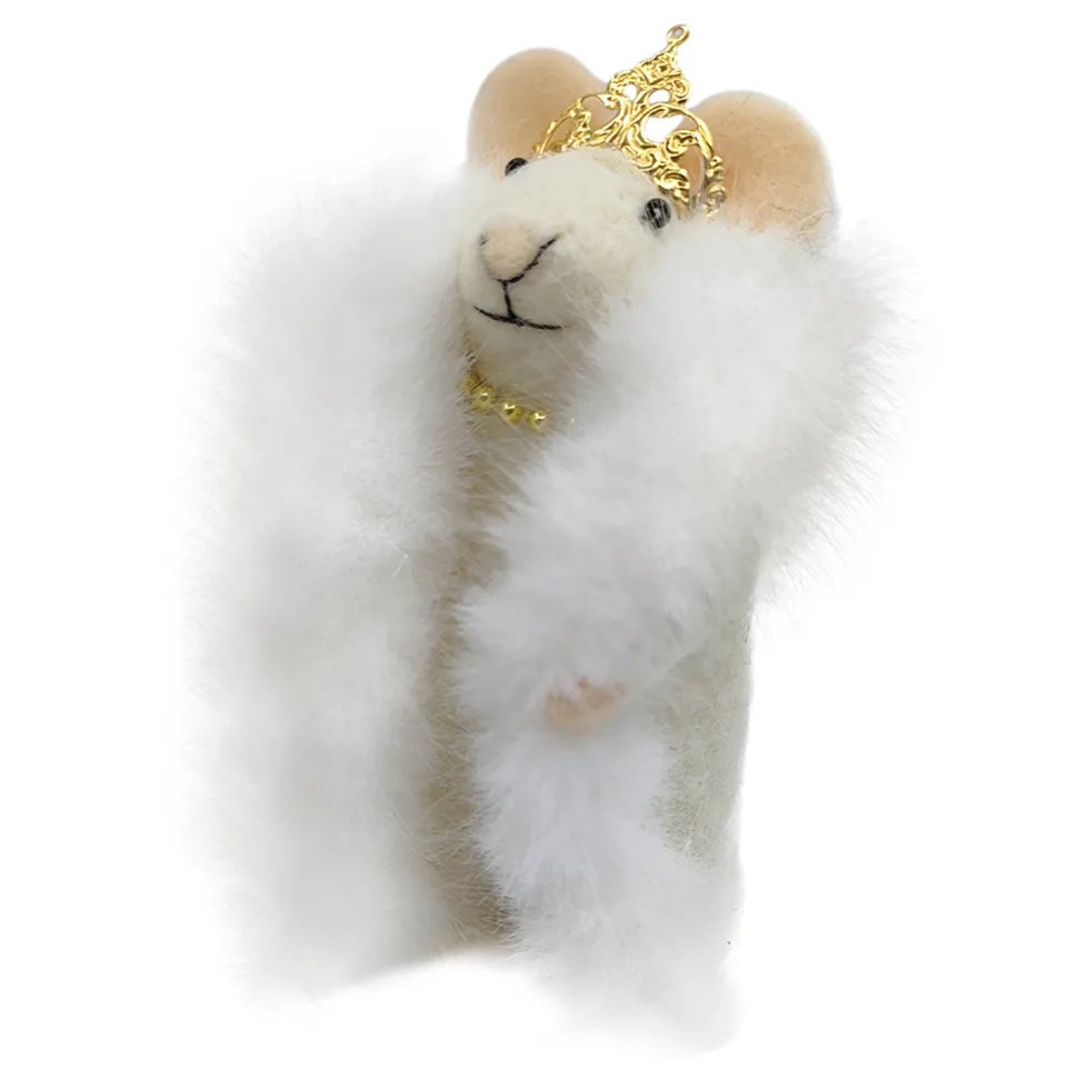 ORN WOOL MOUSE FUR COAT W/ CROWN 5″ WHITE/GOLD