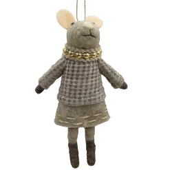 ORN WOOL MOUSE GIRL W/ TWEED SWEATER 6.5″ GREY/BROWN